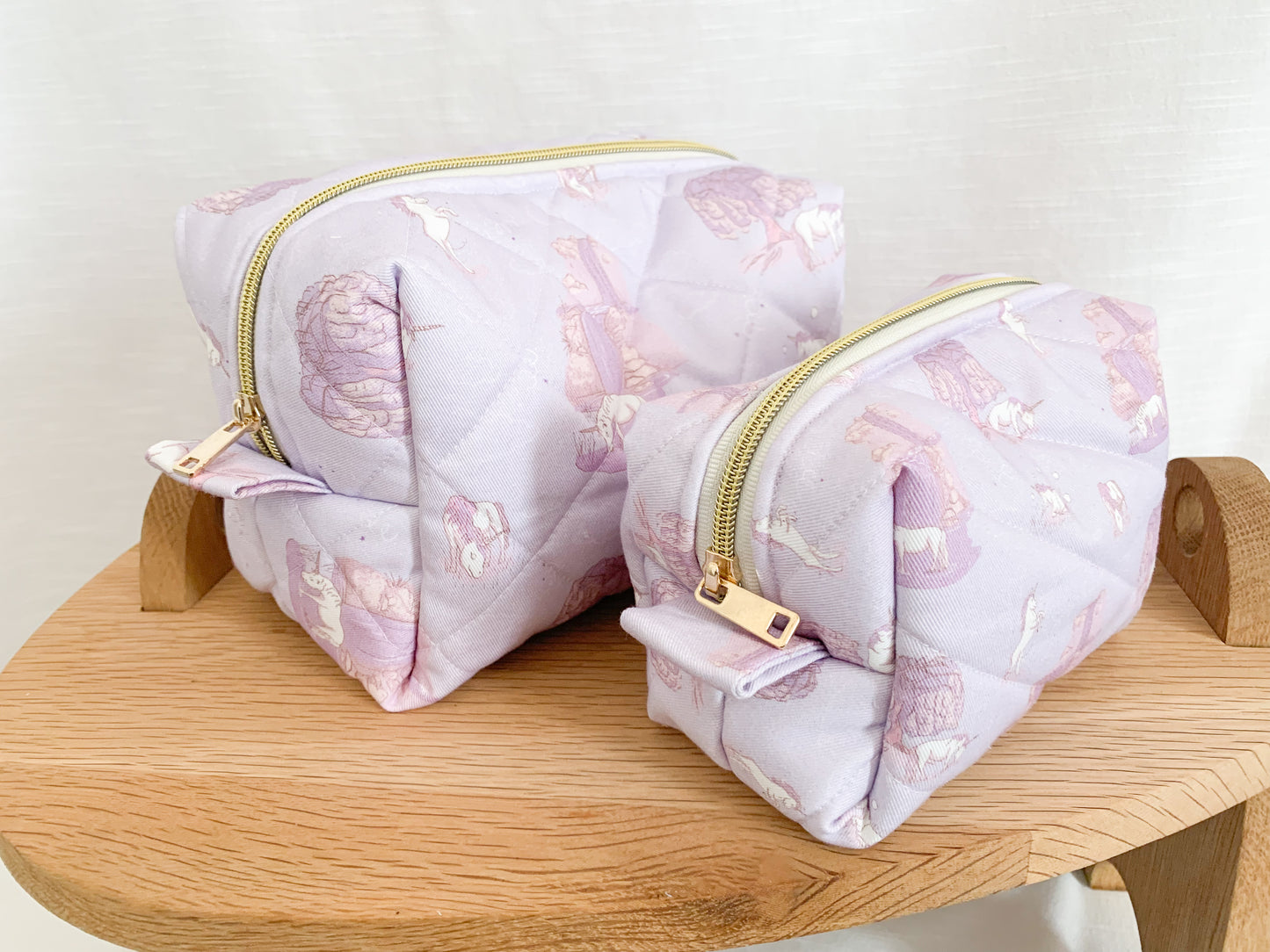 Medium boxy bag - Unicorns Lilac - Large quilted diamonds