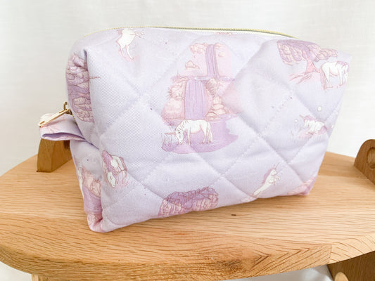 Medium boxy bag - Unicorns Lilac - Large quilted diamonds